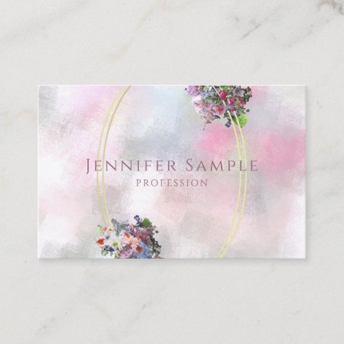 Elegant Gold Frame Abstract Watercolor Flowers Top Business Card