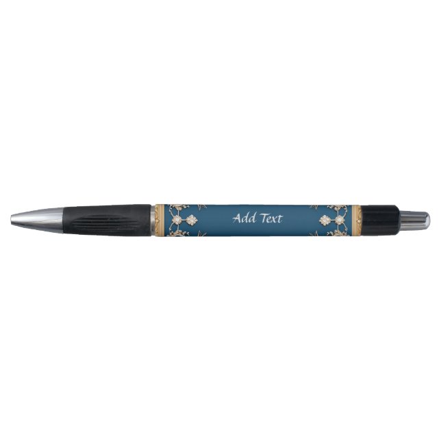 Elegant Gold Frame Adorned With Blue Gemstones Pen (Front)