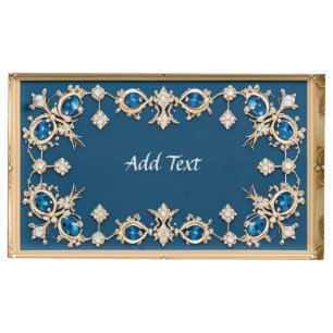 Elegant Gold Frame Adorned With Blue Gemstones Place Card Holder