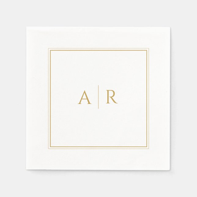 Elegant Gold Frame and Initials Wedding Favor Napkins (Front)