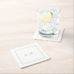 Elegant Gold Frame and Initials Wedding Favor Square Paper Coaster<br><div class="desc">This refined design would be the perfect complement to a wedding bar or cake table. DM with requests for other colors. Thanks for visiting my Zazzle store!</div>