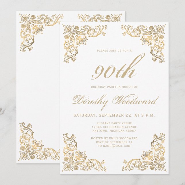 Elegant Gold Frame Birthday Party Invitation (Front/Back)
