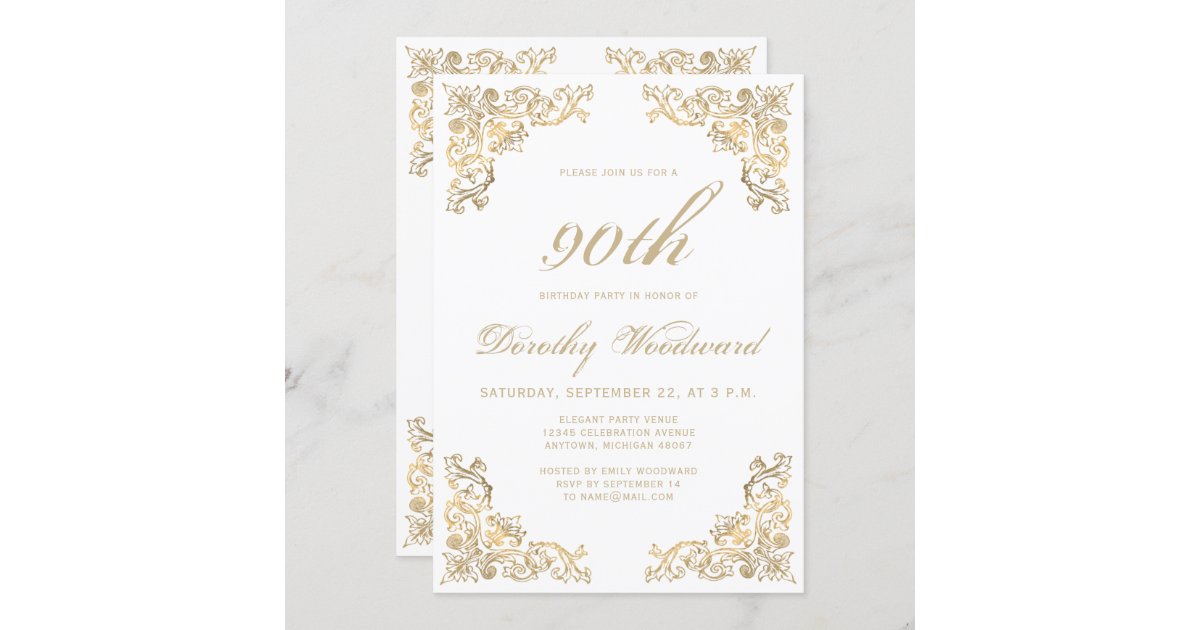 Elegant Gold Frame Birthday Party Invitation | Zazzle