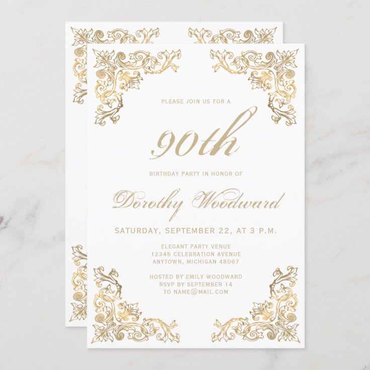 Elegant Gold Frame Birthday Party Invitation | Zazzle