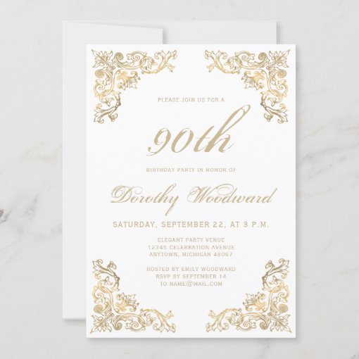 Elegant Gold Frame Birthday Party Invitation | Zazzle