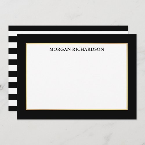 Elegant Gold Frame Black and White Stripes Note Card