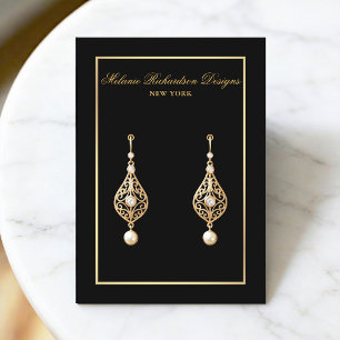 Elegant Gold Frame Black Earring Display Card