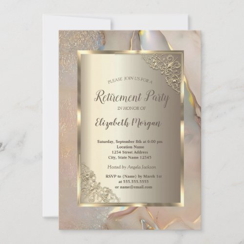 Elegant Gold Frame,Blush Pink Marble Retirement