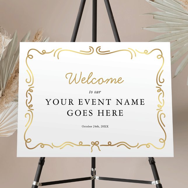 Elegant Gold Frame Business Event Welcome Sign (Elegant vintage gold effect frame business event welcome sign design)