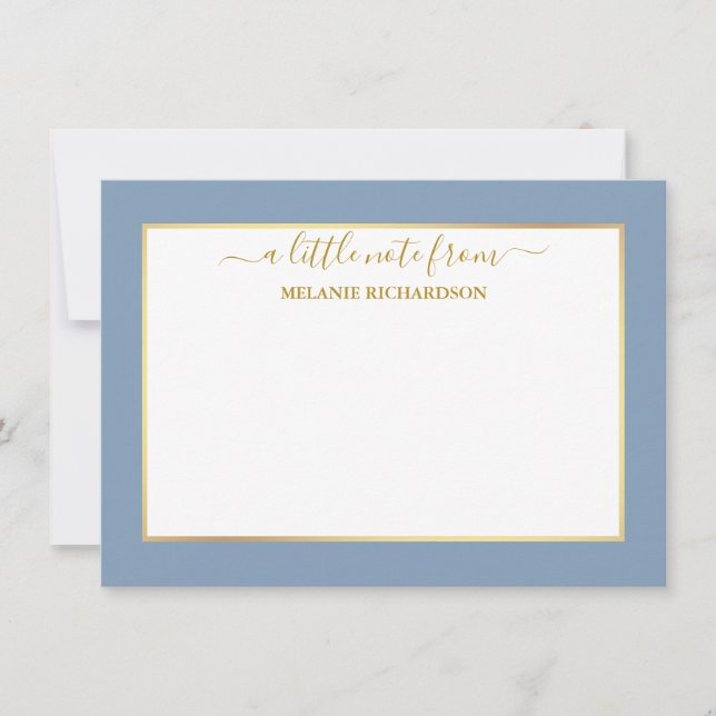 Elegant Gold Frame - Choose Size - Dusty Blue Note Card (Front)