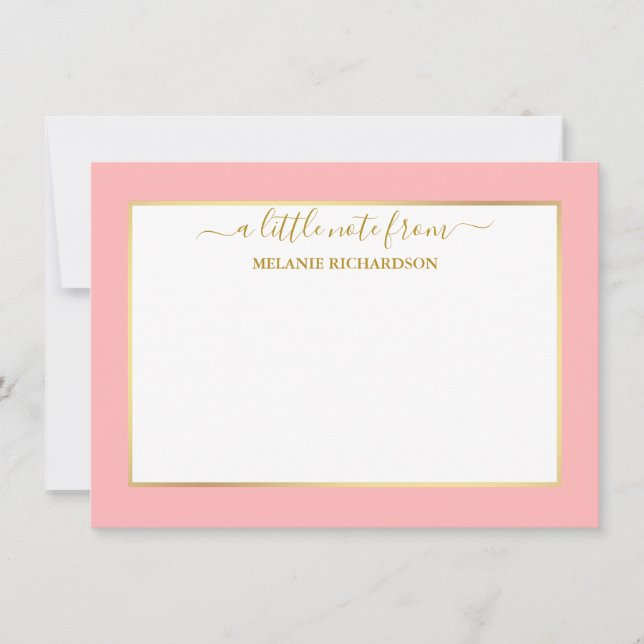 Elegant Gold Frame - Choose Size - Pink Blush Note Card (Front)