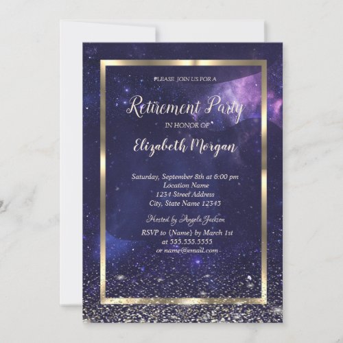Elegant Gold Frame Confetti Cool Purple Retirement