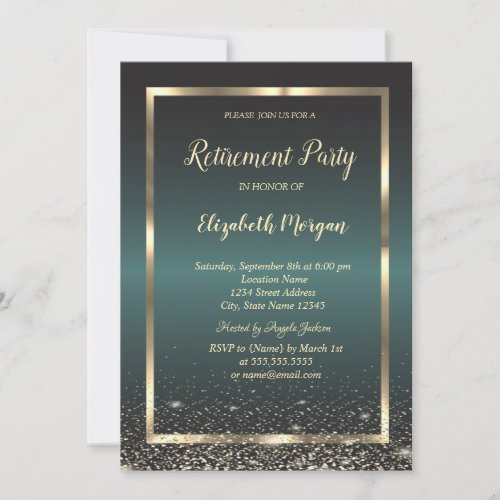 Elegant Gold Frame Confetti Dark Green Retirement 