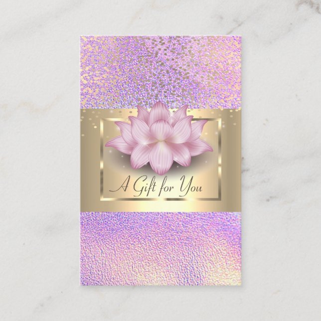 Elegant Gold Frame, Confetti Holographic Lotus Discount Card (Front)