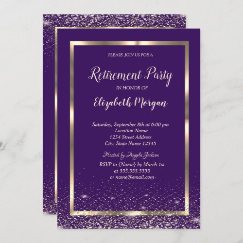 Elegant Gold Frame Confetti Retirement Invitation