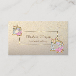 Elegant Gold Frame,Confetti Sewing Machine Cat Business Card