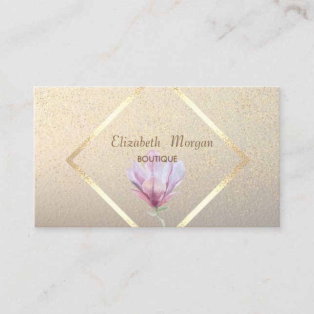 Elegant ,Gold Frame,Confetti Watercolor Magnolia Business Card (Front)