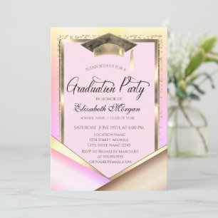 Elegant Gold Frame Diamonds Colorful Graduation Invitation