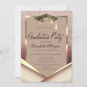 Elegant Gold Frame Diamonds Glitter Graduation Invitation