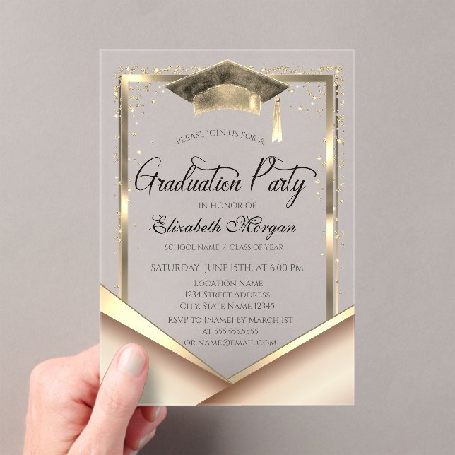 Elegant Gold Frame Diamonds Graduation Acrylic Invitations (Insitu (Handheld))