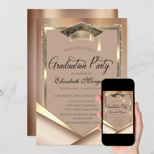 Elegant Gold Frame Diamonds Graduation Invitation | Zazzle