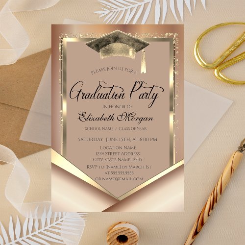 Elegant Gold Frame Diamonds Graduation Invitation