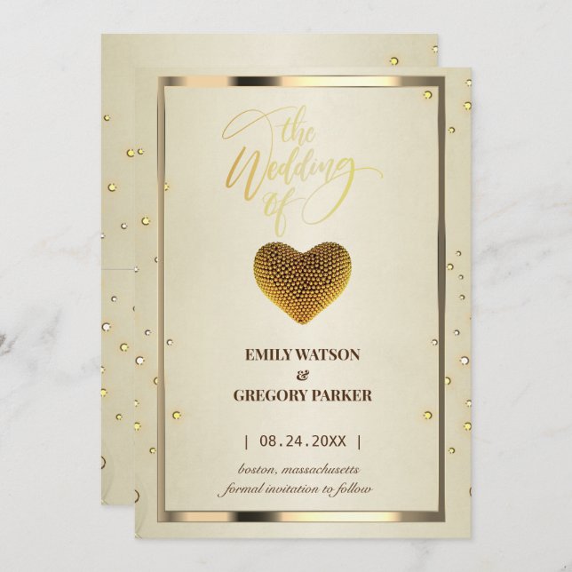 Elegant gold frame diamonds heart save the date (Front/Back)