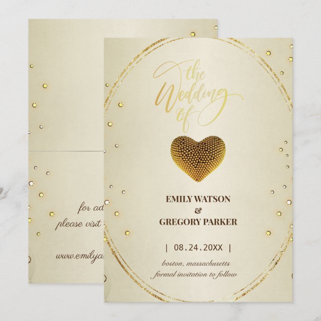 Elegant gold frame diamonds heart save the date (Front/Back)