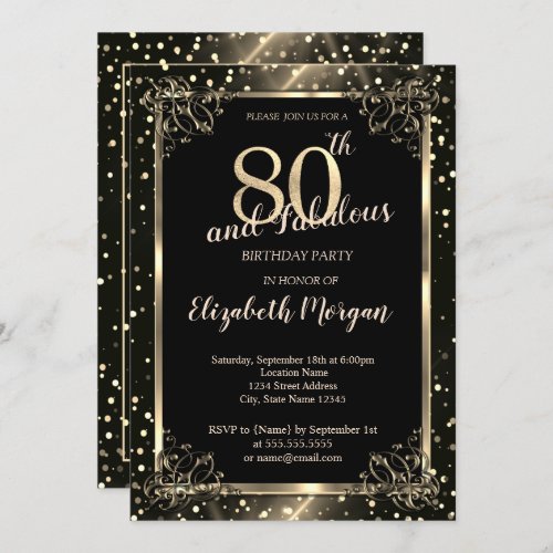 Elegant Gold Frame Dots 80th Birthday Party  Invitation