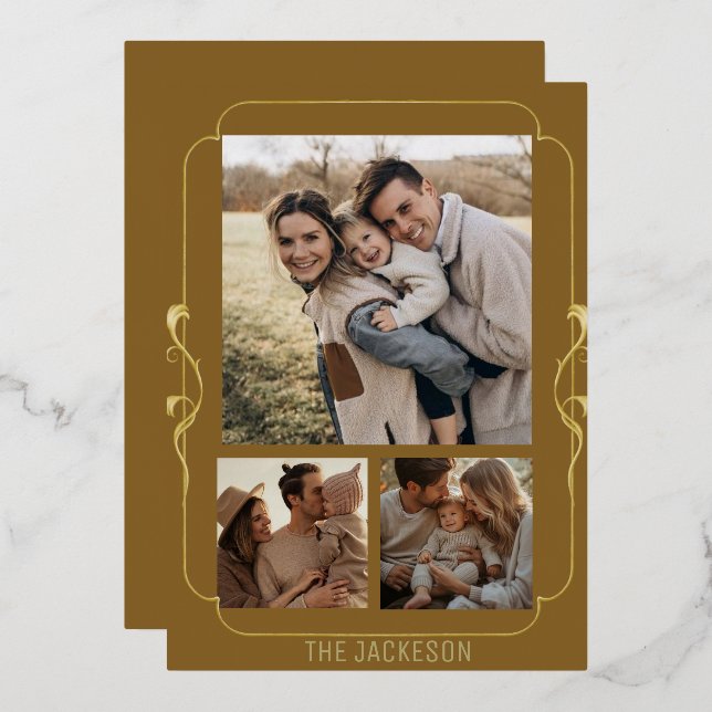  Elegant Gold Frame Family Photo Holiday Card (Front/Back)