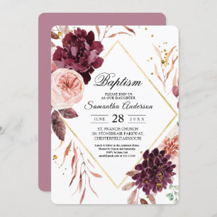 Elegant Gold Frame Floral Red & Pink Invitation