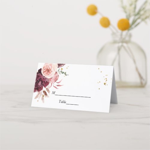 Elegant Gold Frame Floral Red  Pink Place Card