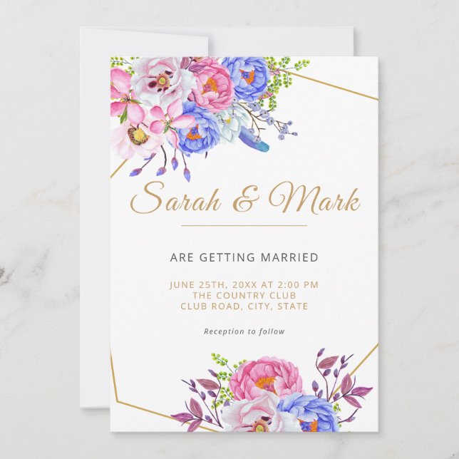 Elegant Gold Frame Floral Wedding Invitation Card (Front)