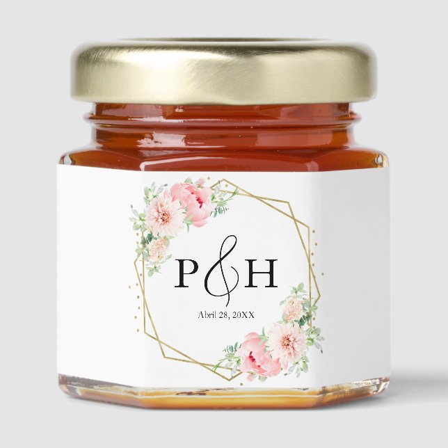 Elegant Gold Frame Geometric Wedding Honey Jar Favors (Front)