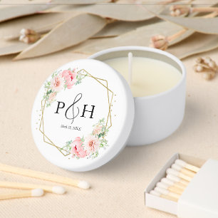 Elegant Gold Frame Geometric Wedding Monogram Mini Candle Favors