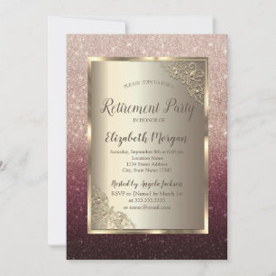 Elegant Gold Frame Glitter Ombre Retirement Invitation