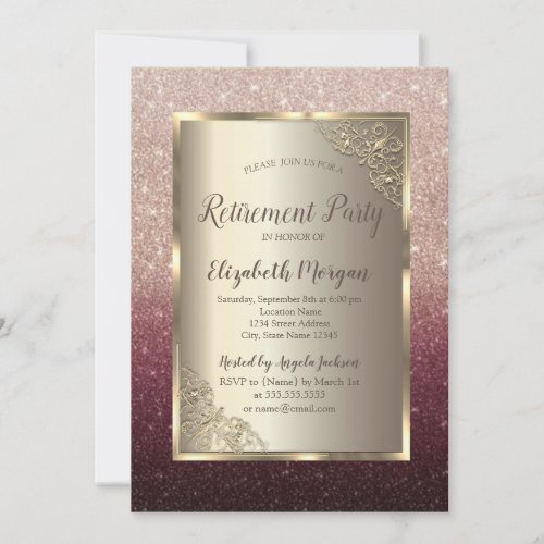 Elegant Gold Frame Glitter Ombre Retirement 