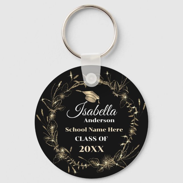 Elegant Gold Frame Grad Name Graduation Keychain (Front)
