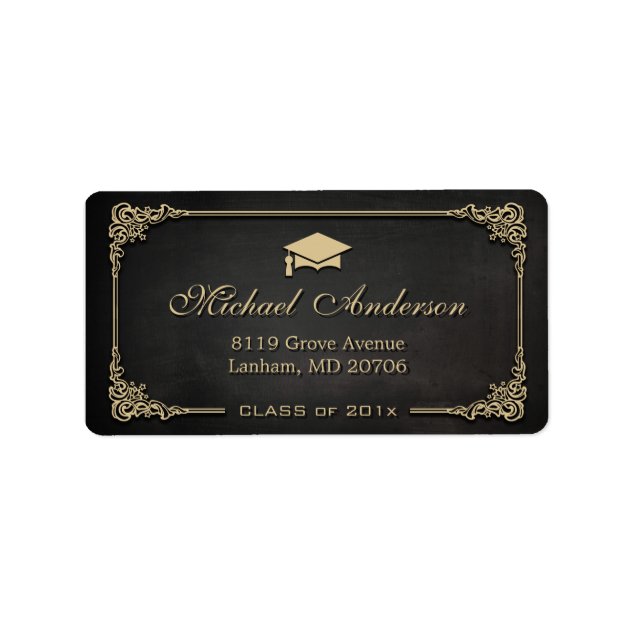 Elegant Gold Frame Graduation Cap Grad Graduate Label