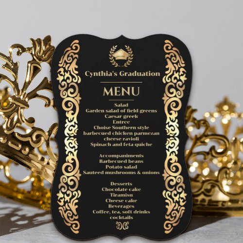 Elegant gold Frame Graduation Dinner Menu 