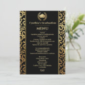 Elegant gold Frame Graduation Dinner Menu  Invitation (Standing Front)