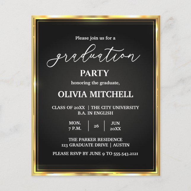 Elegant Gold Frame Graduation Party invitation  Flyer (Front)