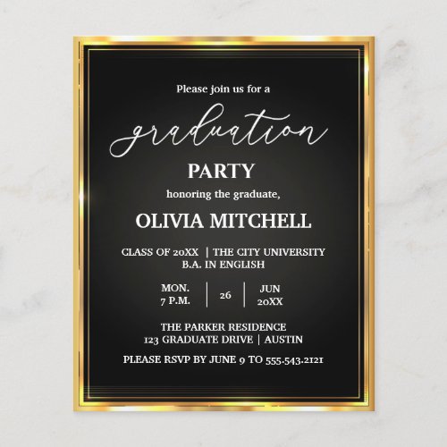 Elegant Gold Frame Graduation Party invitation  Flyer