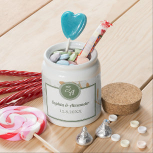 Elegant Gold Frame & Greenery Floral Wedding Candy Jar
