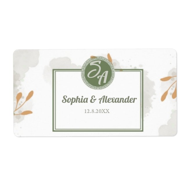 Elegant Gold Frame & Greenery Floral Wedding  Label (Front)