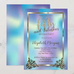 Elegant Gold Frame,Holographic 50th Birthday Party Invitation