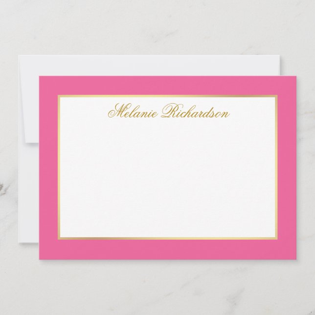 Elegant Gold Frame Hot Pink - Choose Size - Note Card (Front)
