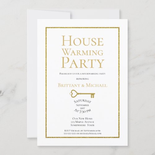 Elegant Gold Frame Housewarming Party Invitation