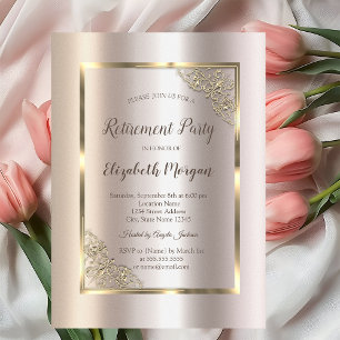 Elegant Gold Frame,Magnolia Retirement Invitation