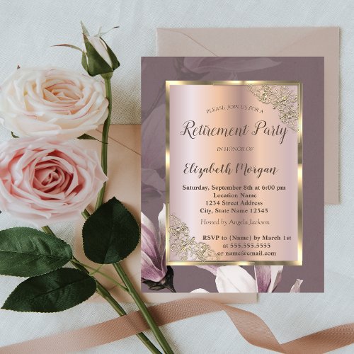 Elegant Gold FrameMagnolia Retirement  Invitation